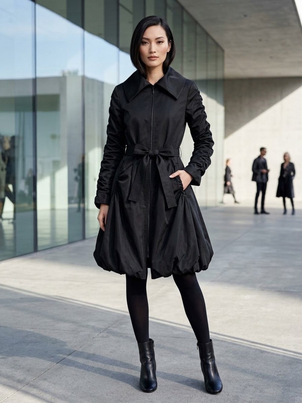 Samuel Dong Black Long-Sleeve Belted Trench Coat Size Medium